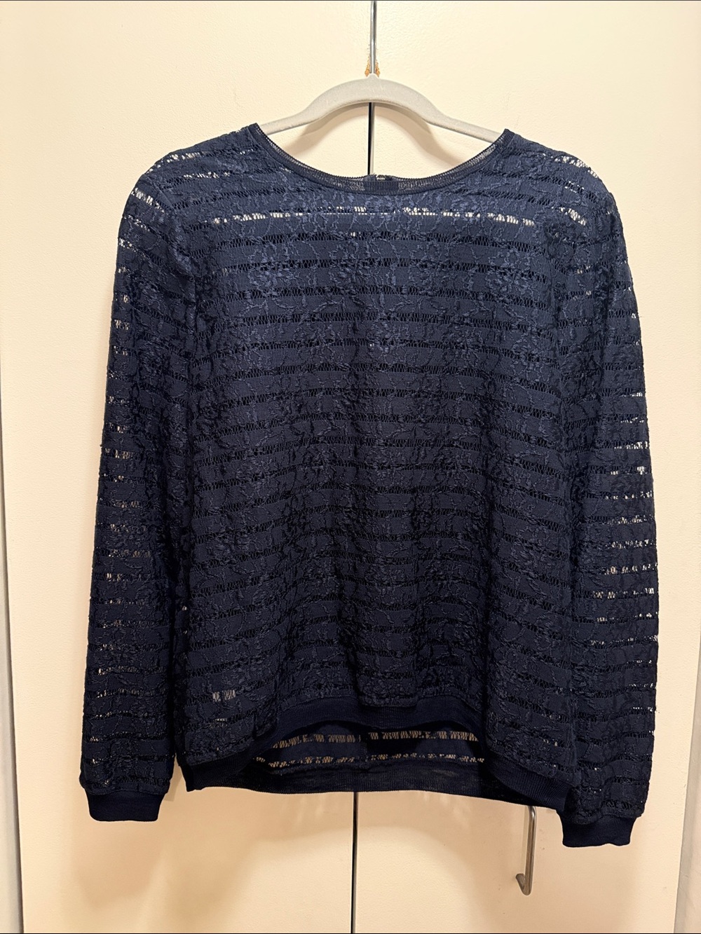Ann Taylor Navy Lace Long-Sleeve Blouse